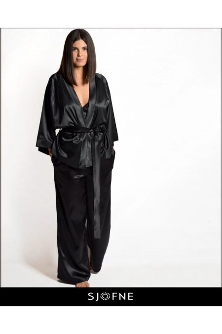 Czarny zestaw kimono i spodnie Sjofne Elegancki Odzież domowa homewear